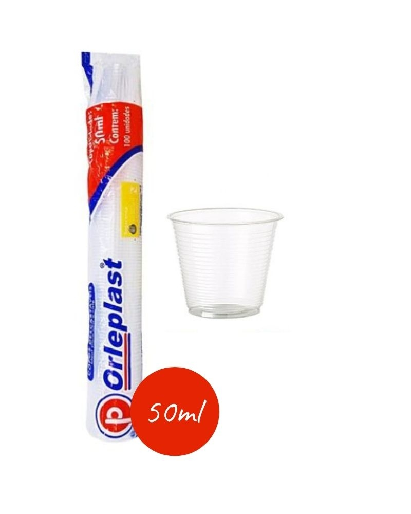 Copo Descart&aacute;vel Transparente Orleplast 50ml 100 unidades