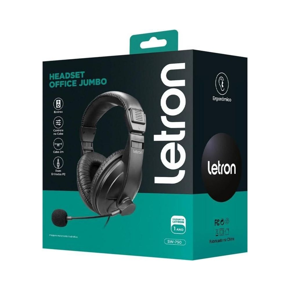 Headset P2 1.8m Letron SW-750 Office Jumbo Preto Unit&aacute;rio