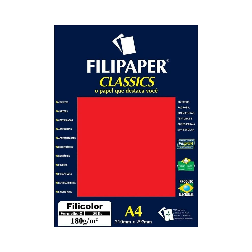 Papel Colorido A4 Filipaper 180g/m&sup2; Vermelho 50 folhas