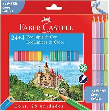 L&aacute;pis de Cor Hexagonal Faber-Castell 24 cores 4 cores pastel