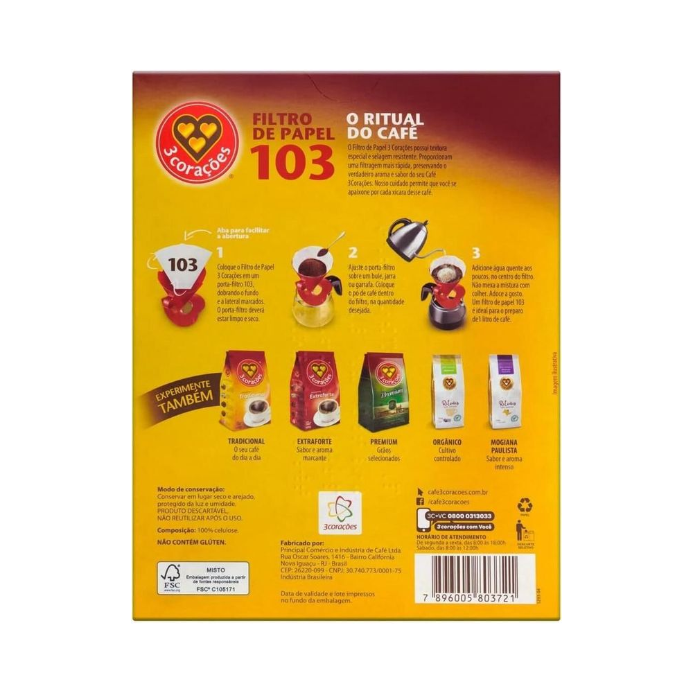 Filtro de Papel 103 3 Cora&ccedil;&otilde;es Cone Branco 30 unidades