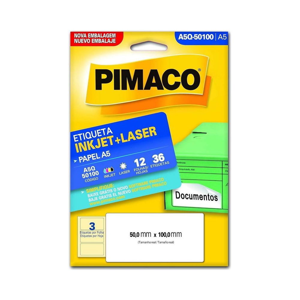 Etiqueta Inkjet Laser 50x100mm Pimaco A5 Branco
