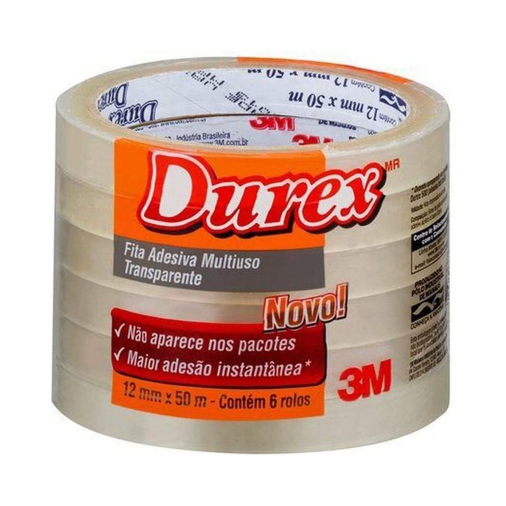 Fita Adesiva Durex 3M Durex 3M 12mm x 50m Transparente 6 rolos