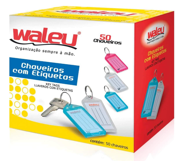 Chaveiros com Etiquetas Maxcril 5.9cm x 2.7cm x 0.5cm 50 unidades Cores Sortidas