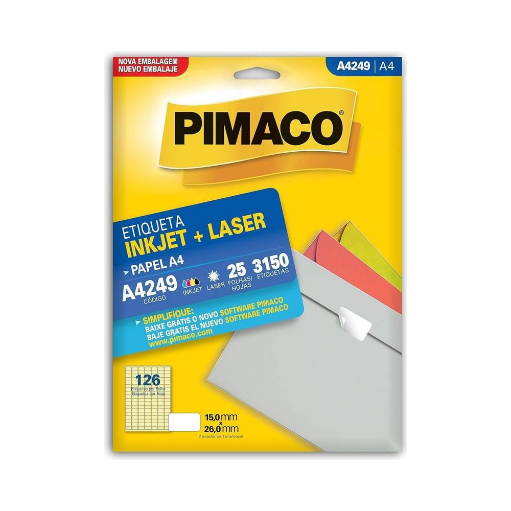 Etiqueta Adesiva A4 15x26mm Pimaco Retangular Branca 25 Folhas