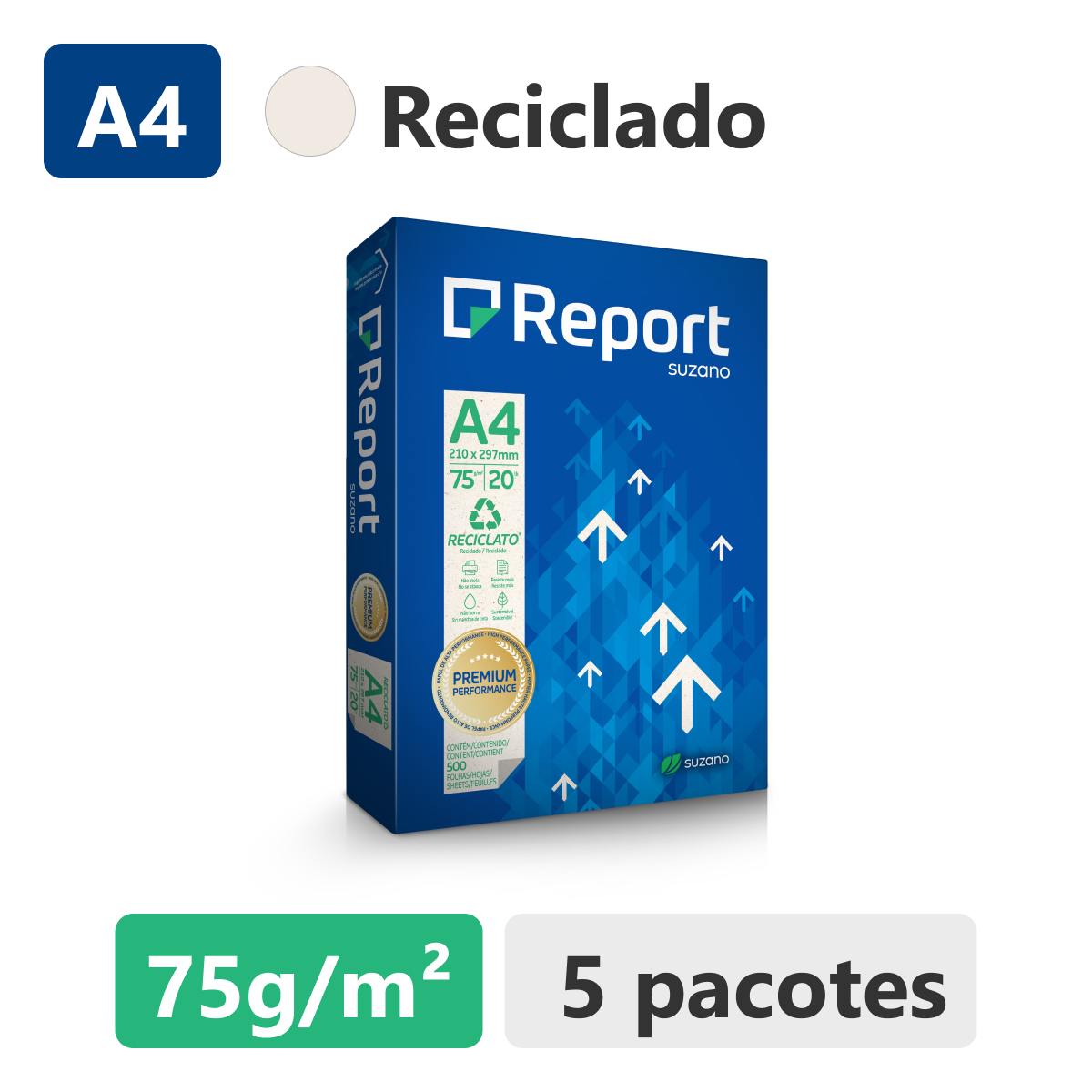 Papel Sulfite Reciclado A4 75g/m&sup2; Report Branco