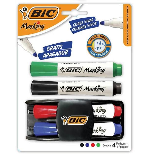 Pincel para Quadro Branco BIC Marking Kit 4 Pincéis + Apagador