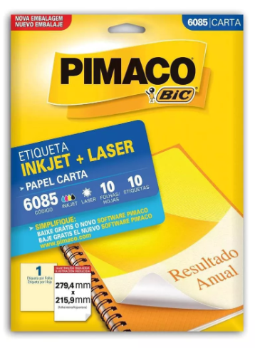 Etiqueta Adesiva Inkjet Laser Carta 279,4mm x 215,9mm Pimaco Branco