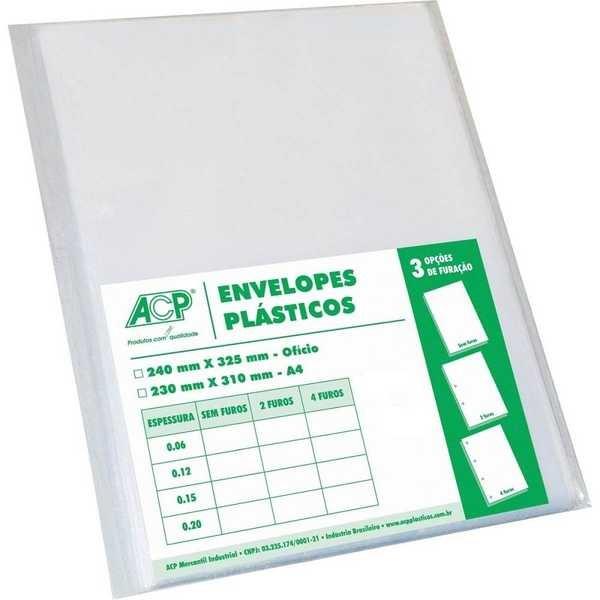 Envelope Pl&aacute;stico 006 4 Furos ACP Transparente 100 unidades