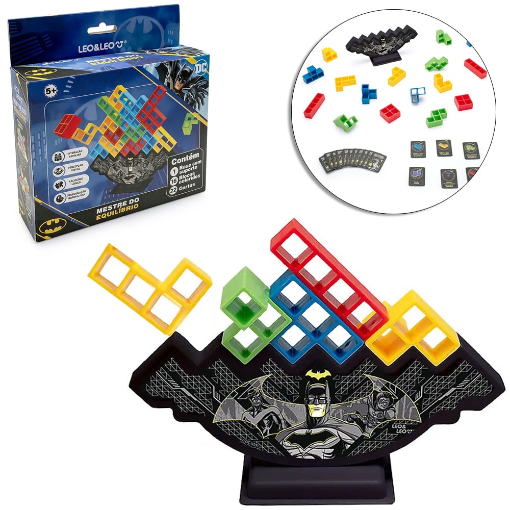 Jogo de Racioc&iacute;nio Mestre do Equil&iacute;brio Batman Leo&amp;Leo Infantil 16 Pe&ccedil;as Coloridas