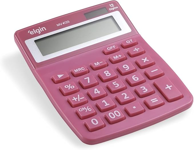 Calculadora de Mesa MV4135 Elgin 12 D&iacute;gitos Rosa Pl&aacute;stico