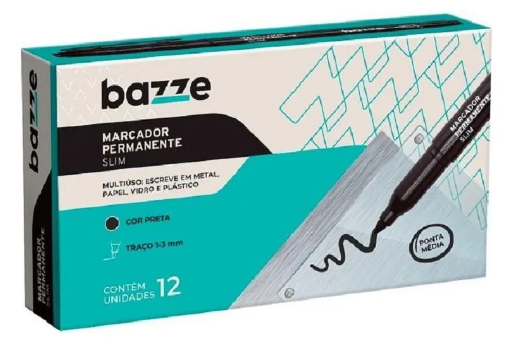 Caixa Marcador Permanente Slim Bazze Preto Cx/12
