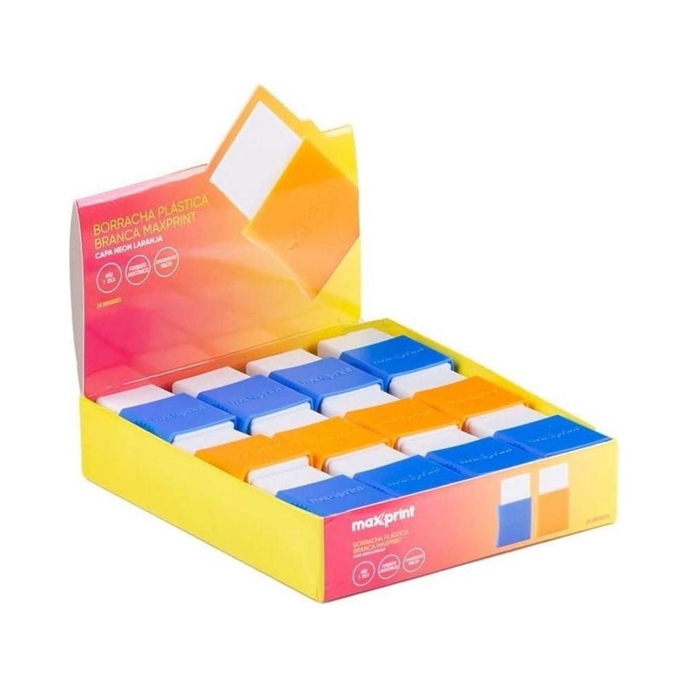 Borracha Escolar Quadrada Maxprint Branca Neon Sortida