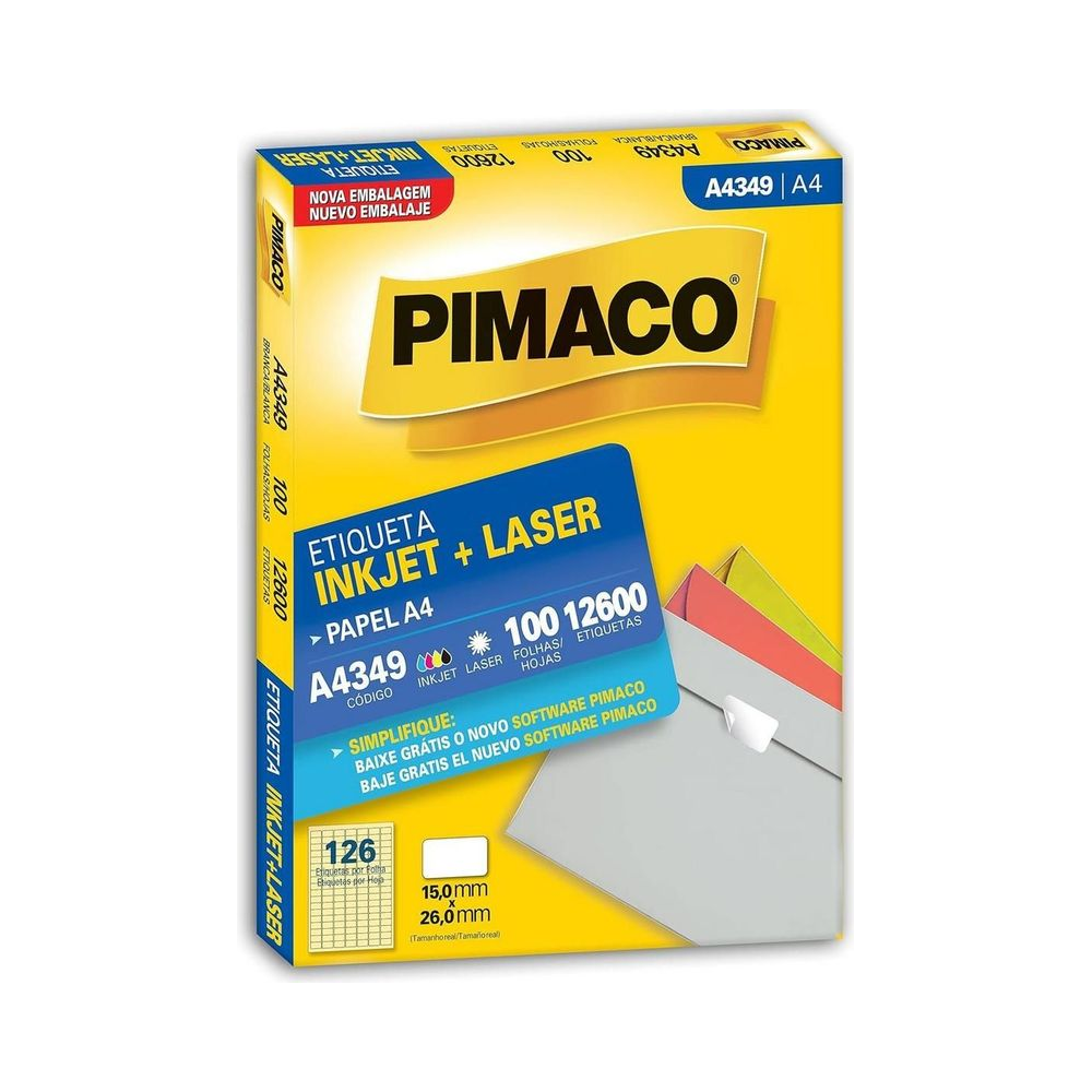 Etiqueta Inkjet Laser 15mm x 26mm Pimaco A4 Branco 100 folhas