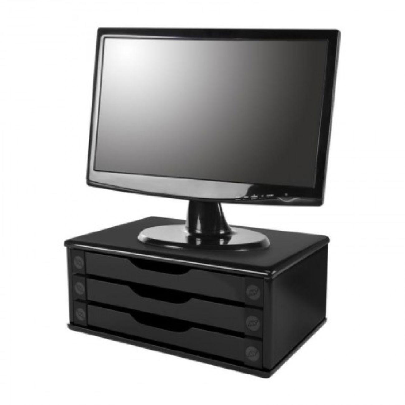 Suporte Monitor 3 Gavetas Preto Stalo