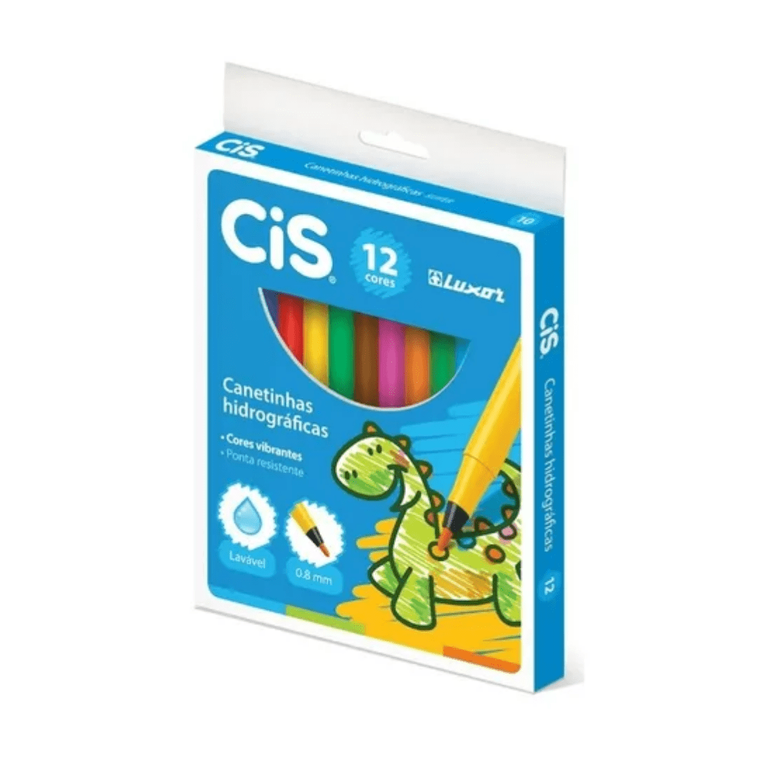 Caneta Hidrogr&aacute;fica 0.8mm CIS 12 cores vibrantes