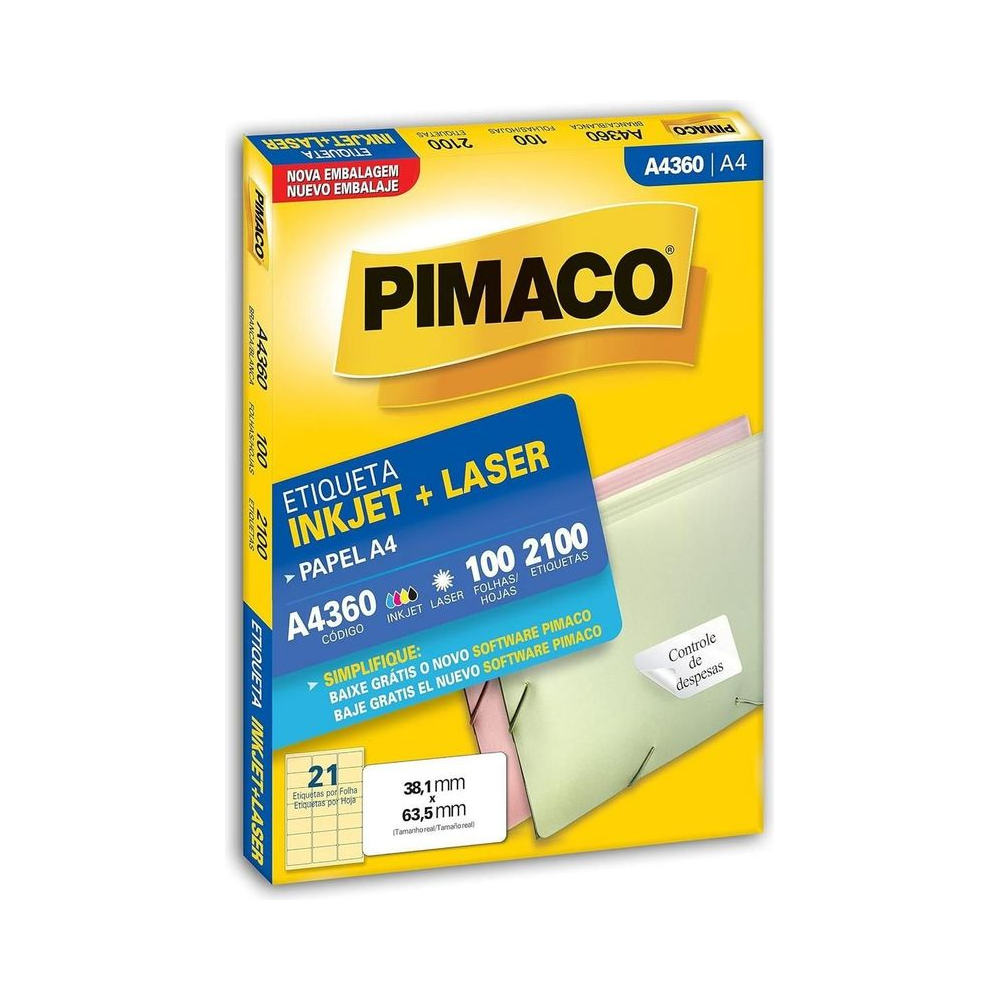Etiqueta A4 38.1mm x 63.5mm Pimaco 100 folhas Branco