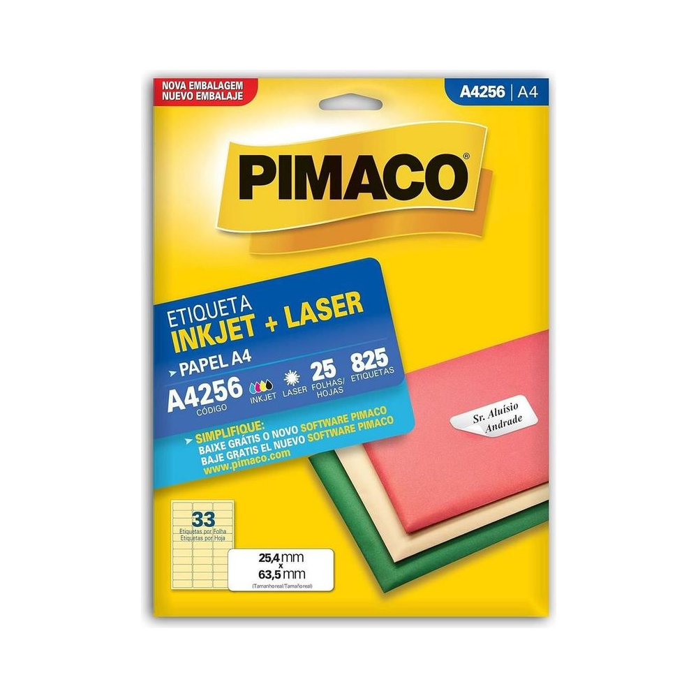 Etiqueta A4 25,4mm x 63,5mm Pimaco Retangular Branco 256 Unidades