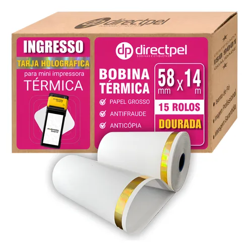 Bobina T&eacute;rmica 58mm Ingresso Tarja Hologr&aacute;fica Directpel - 20 rolos