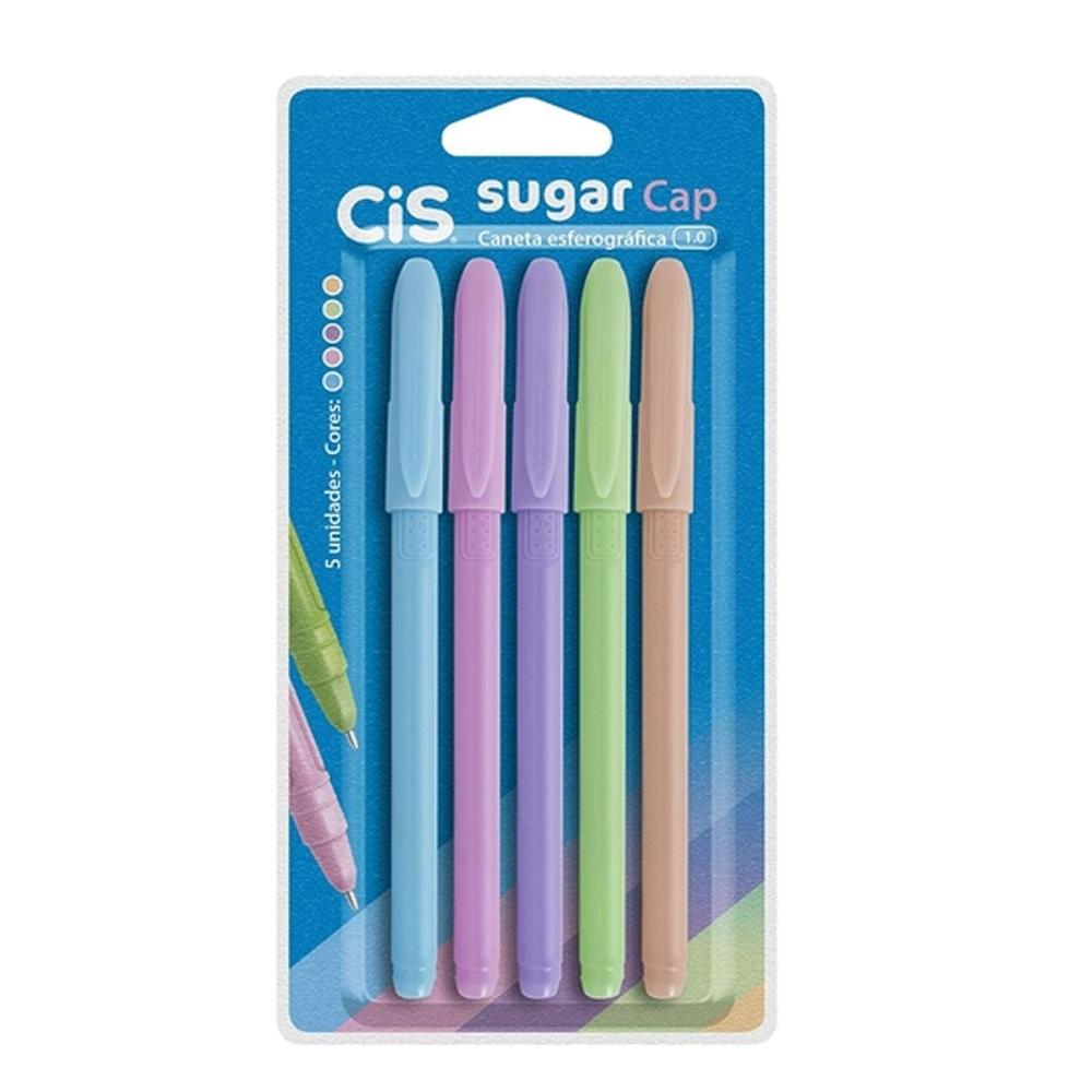 Caneta Esferogr&aacute;fica 1.0mm 5 Cores Pastel Sugar CIS