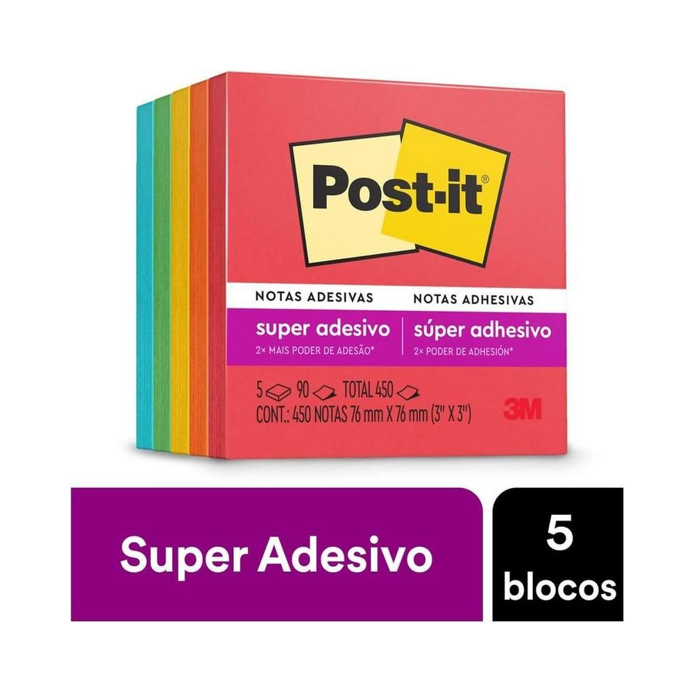 Notas Adesivas sem Dep&oacute;sito 0 Furos 76mm x 76mm Post-it Colorido