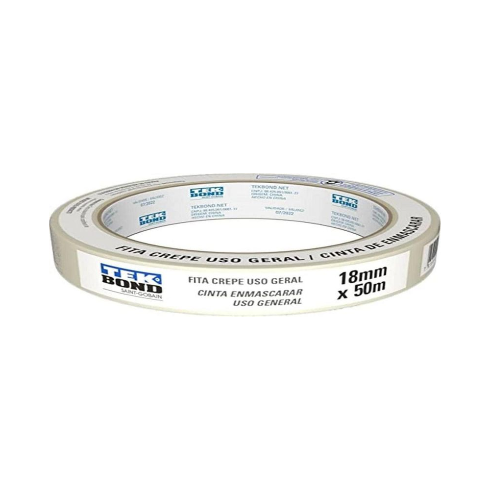Fita Crepe Tekbond Branca 18mm x 50m com 5 Unidades