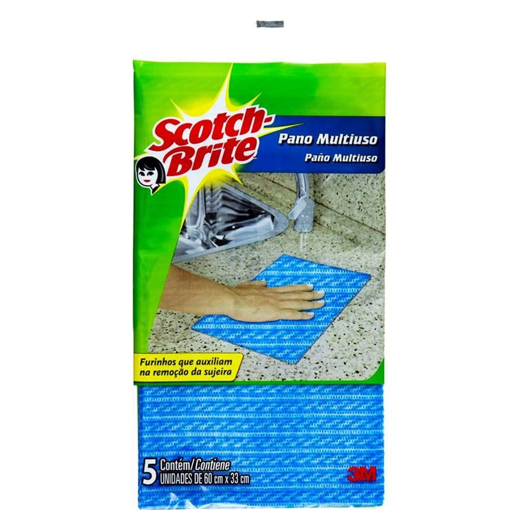 Pano Multi Uso Azul 60x33cm 3M Scotch-Brite 5 Unidades