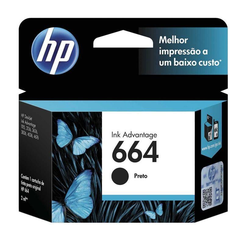 Cartucho Ink Advantage 664 HP Preto 2ml