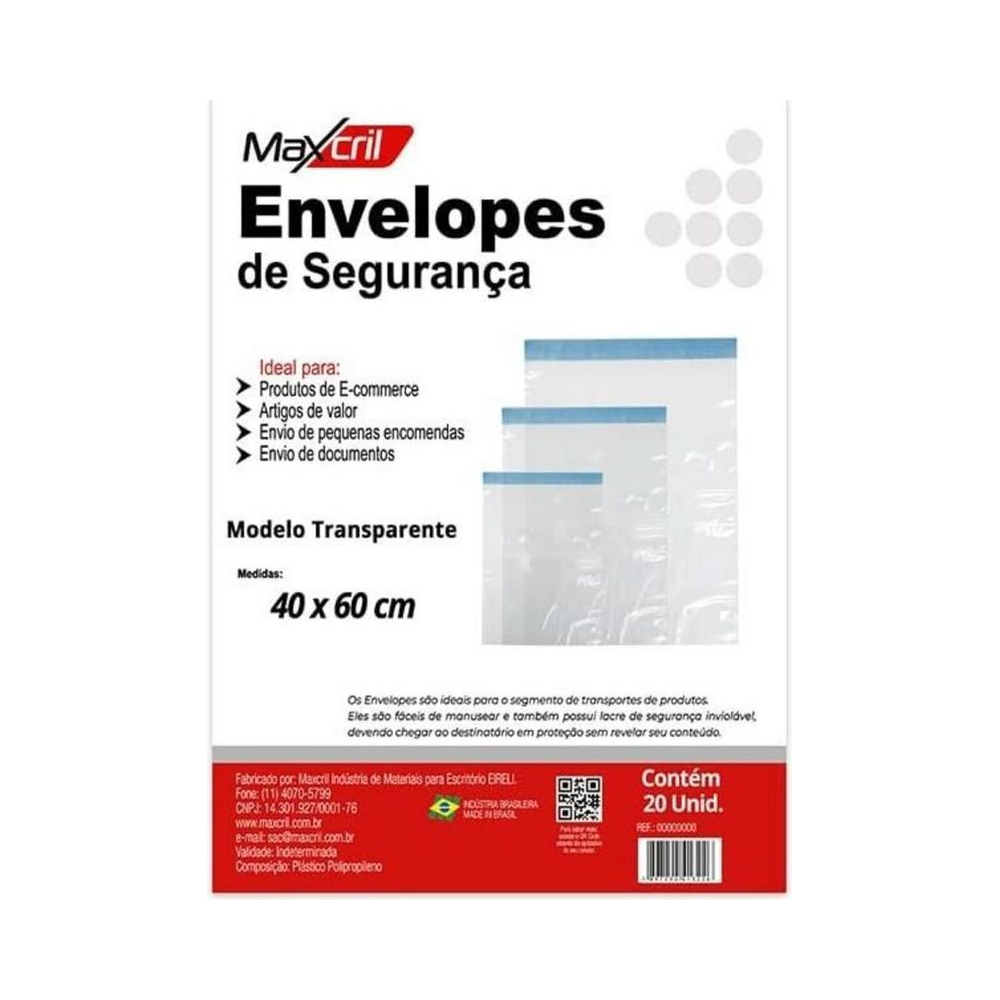 Envelope de Seguran&ccedil;a Transparente 10450015 Maxcril com Lacre 40x60cm Pl&aacute;stico Retangular