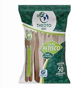 Garfo para Petisco Madeira Biodegrad&aacute;vel Theoto 50 unidades