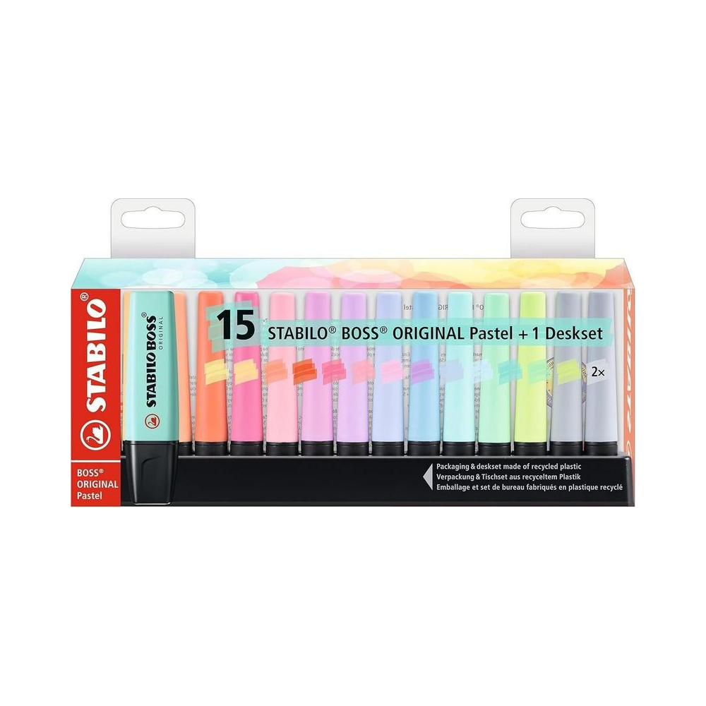 Marca-Texto Boss Original Stabilo Estojo 15 Cores Pastel