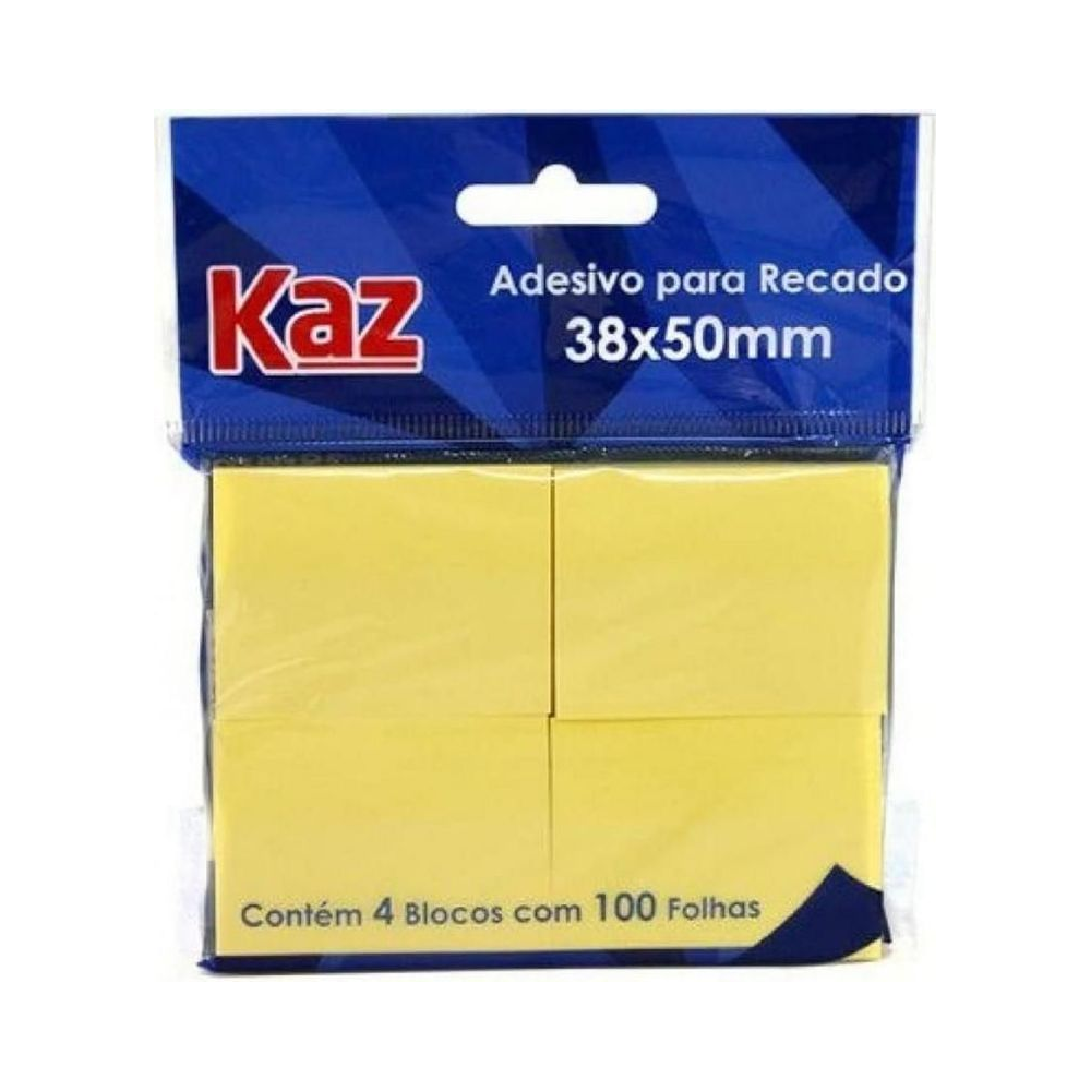 Bloco Adesivo Kaz 38mmX50mm Amarelo 4 Blocos c/100 folhas