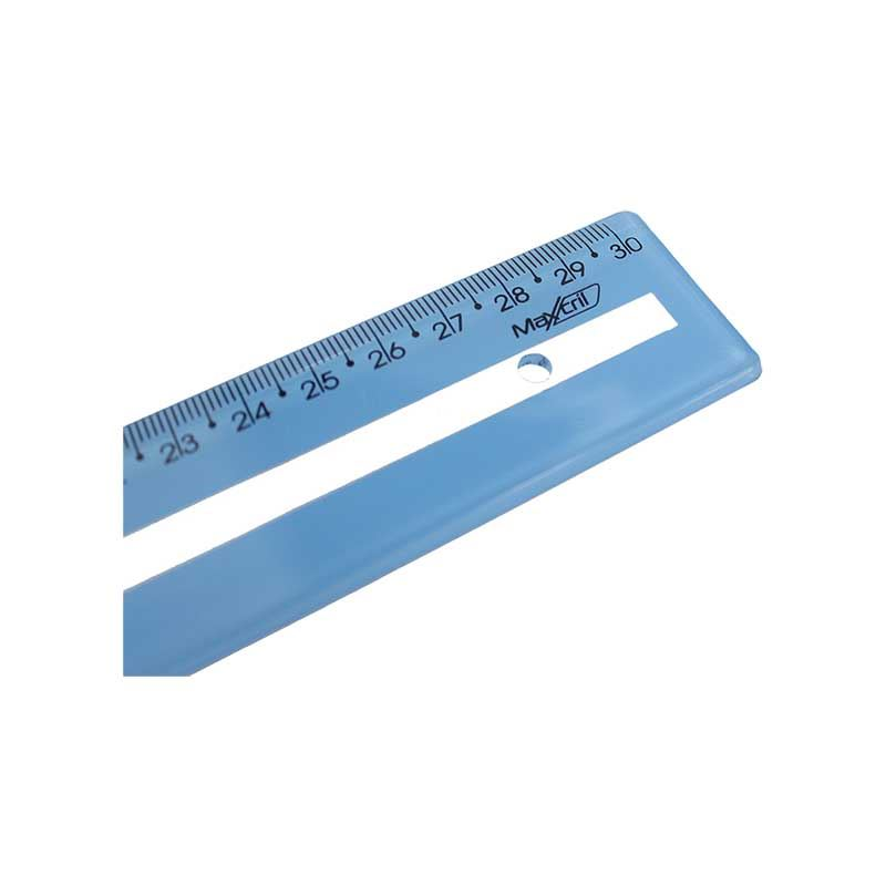 R&eacute;gua  1 Furo 30 cm Maxcril Poliestireno Azul