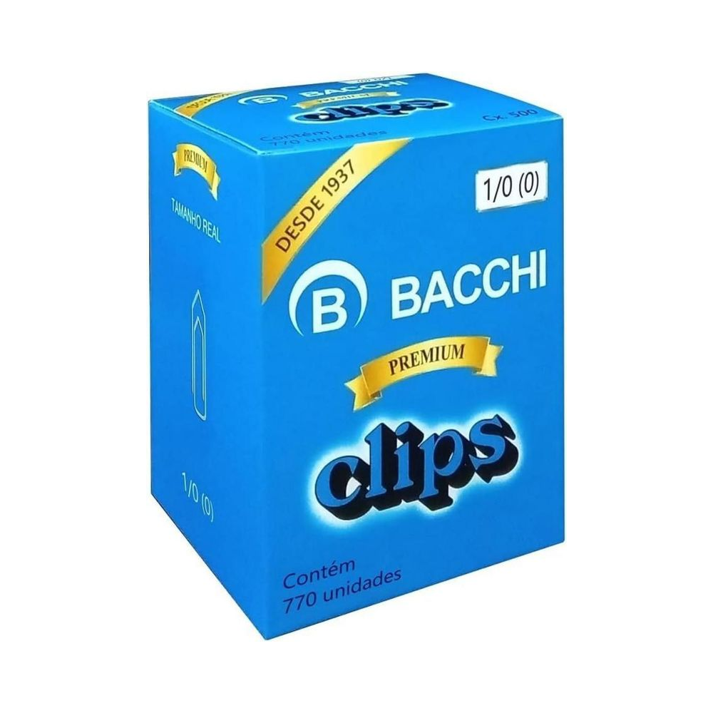 Clips para Pap&eacute;is Galvanizado Bacchi 1/0 Prata 770 Unidades