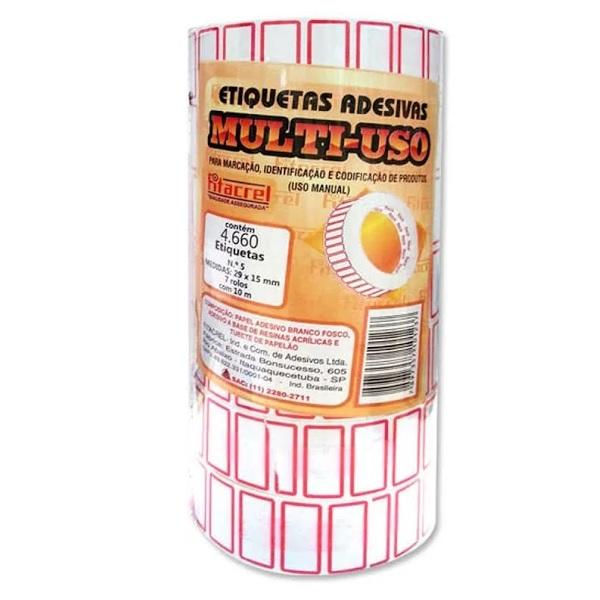 Etiquetas Adesivas Multiuso Manual nº 5 29 x 15mm Fitacrel 10m 7 rolos 4.620 etiquetas