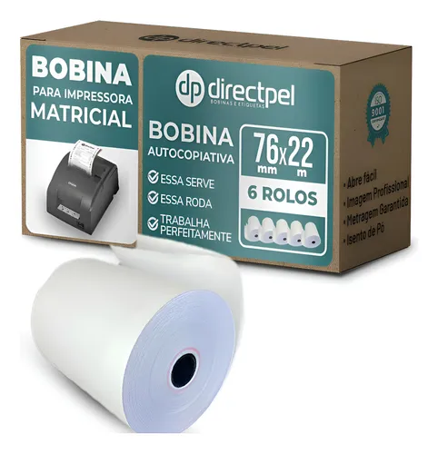Bobina Autocopiante PDV 76x22mm 2 Vias MP20 Directpel 6 rolos