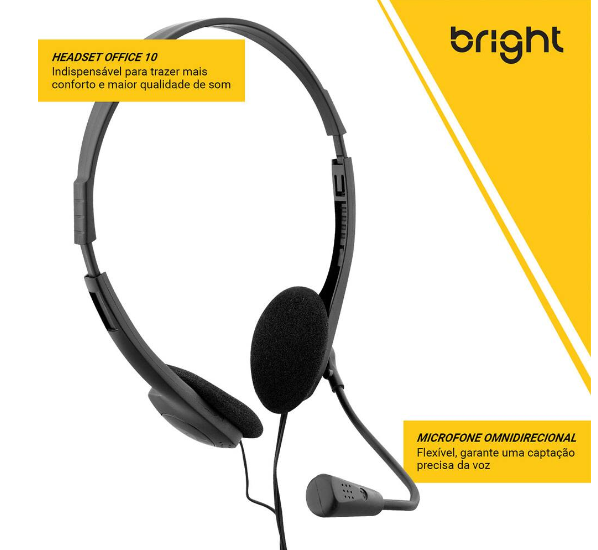 Headset com Fio Office 10 Conex&atilde;o P2 Preto Bright 0010