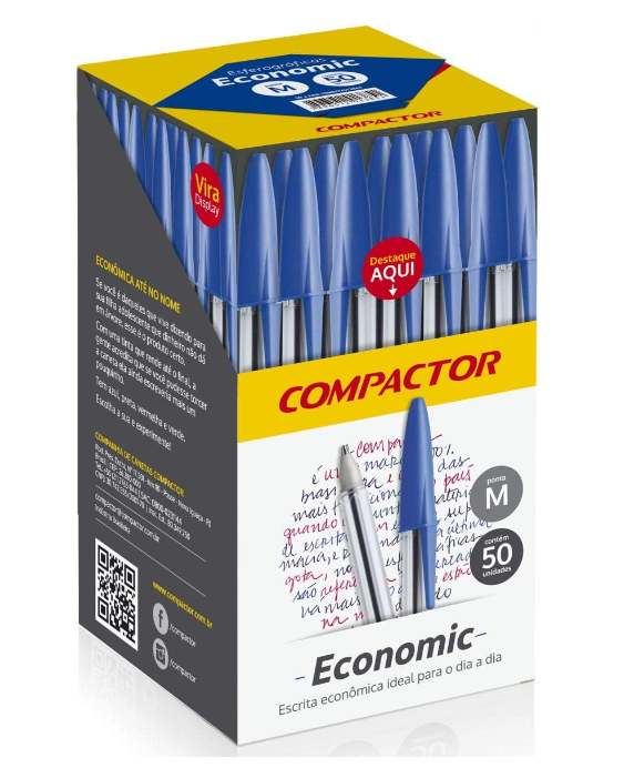 Caneta Esferogr&aacute;fica Compactor Economic 1.0 Azul com 50 Unidades