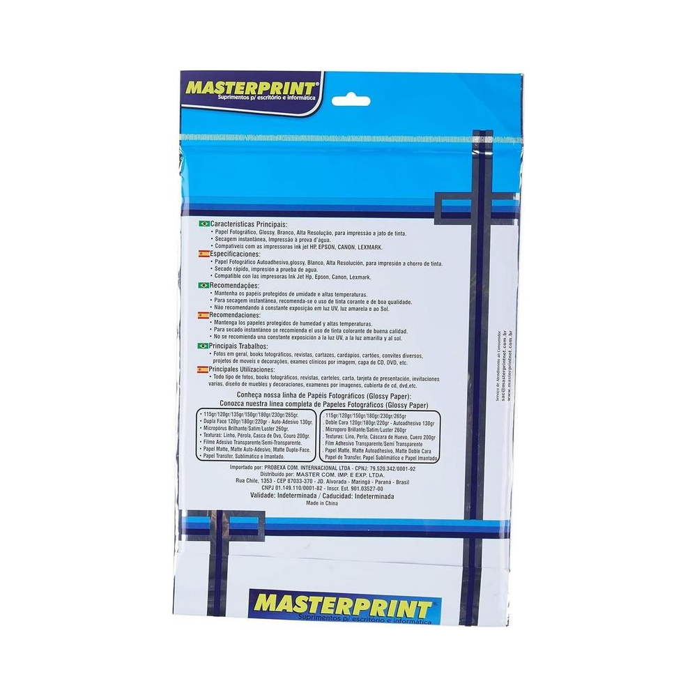 Papel Fotogr&aacute;fico A4 230g/m&sup2; Masterprint Branco Glossy