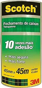 Fita Adesiva Transparente Fechamento de Caixas Scotch 45mm x 45m 4 rolos