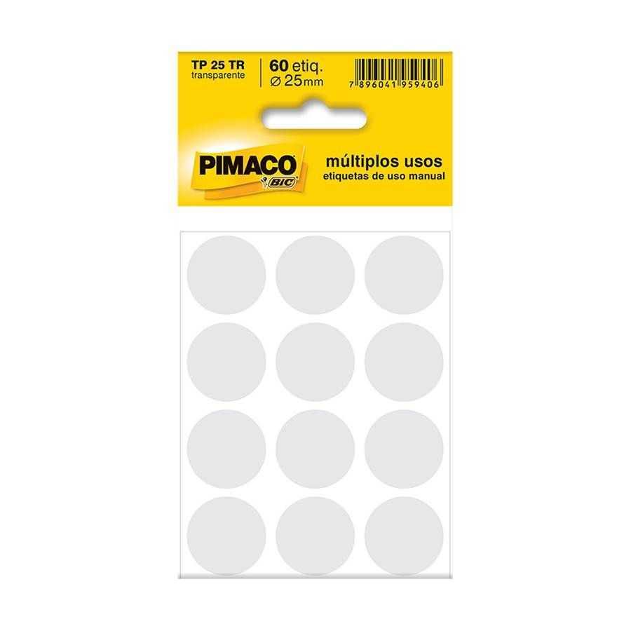 Etiqueta Multiuso TP 25 Pimaco Redonda 25mm Transparente 60 etiquetas
