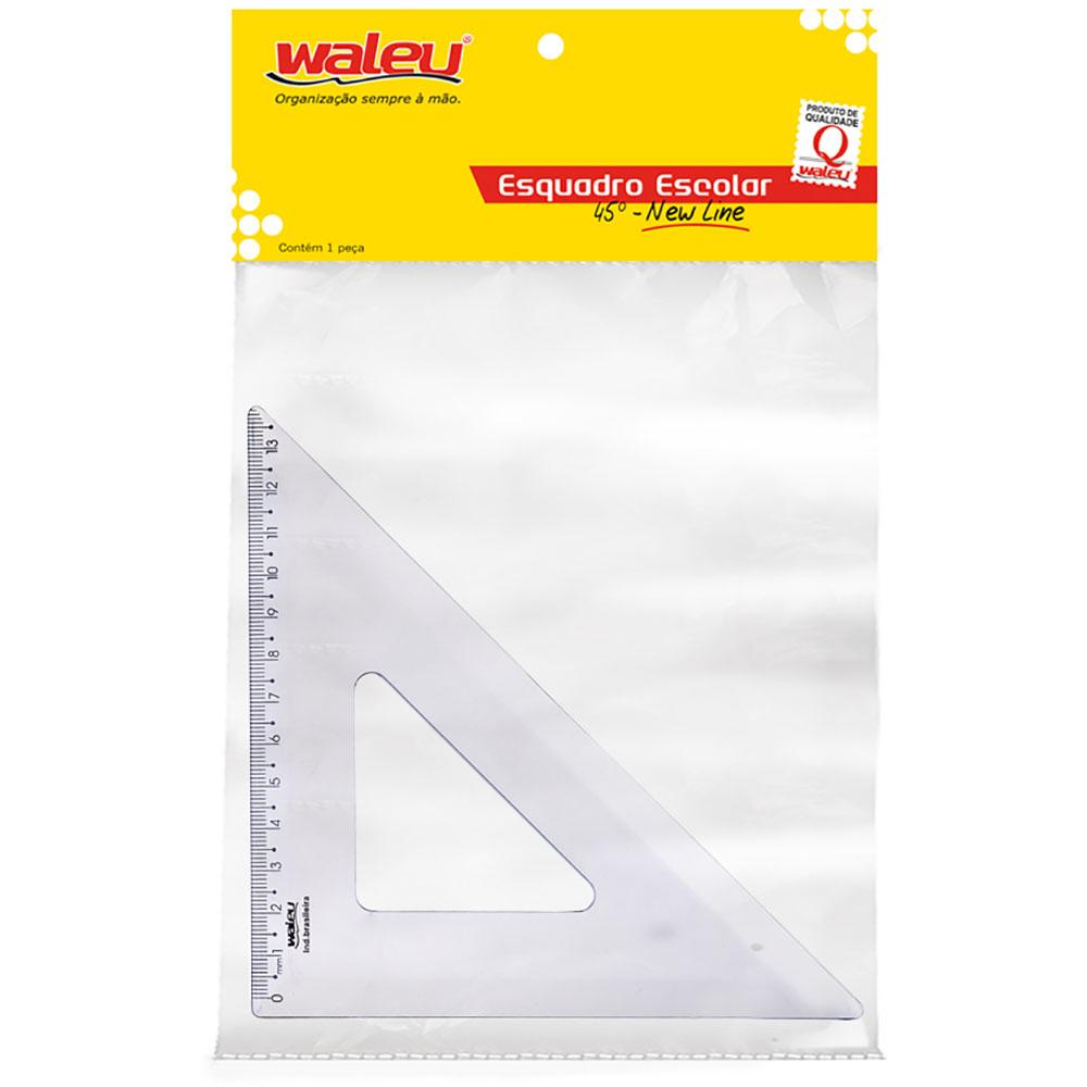 Esquadro Escolar 45&ordm; 14cm Waleu Pl&aacute;stico Cristal