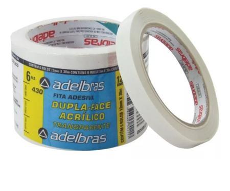 Fita Dupla Face Transparente 12mm x 30m Adelbras - 6 un