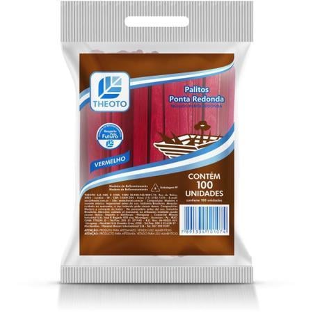 Palito De Madeira P-sorvete Ponta Redonda Vermelho Theoto