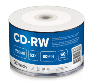 M&iacute;dia CD-RW 700MB GoTech Tubo com 50 Unidades